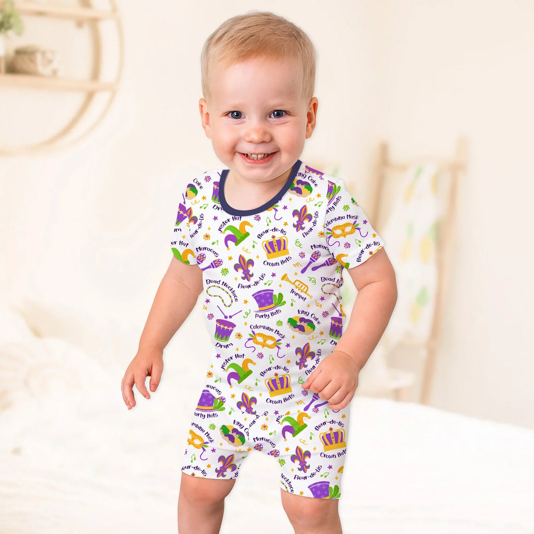 Mardi Gras Family Matching Bamboo Two Piece Short Sleeve Shorts Pajama Set