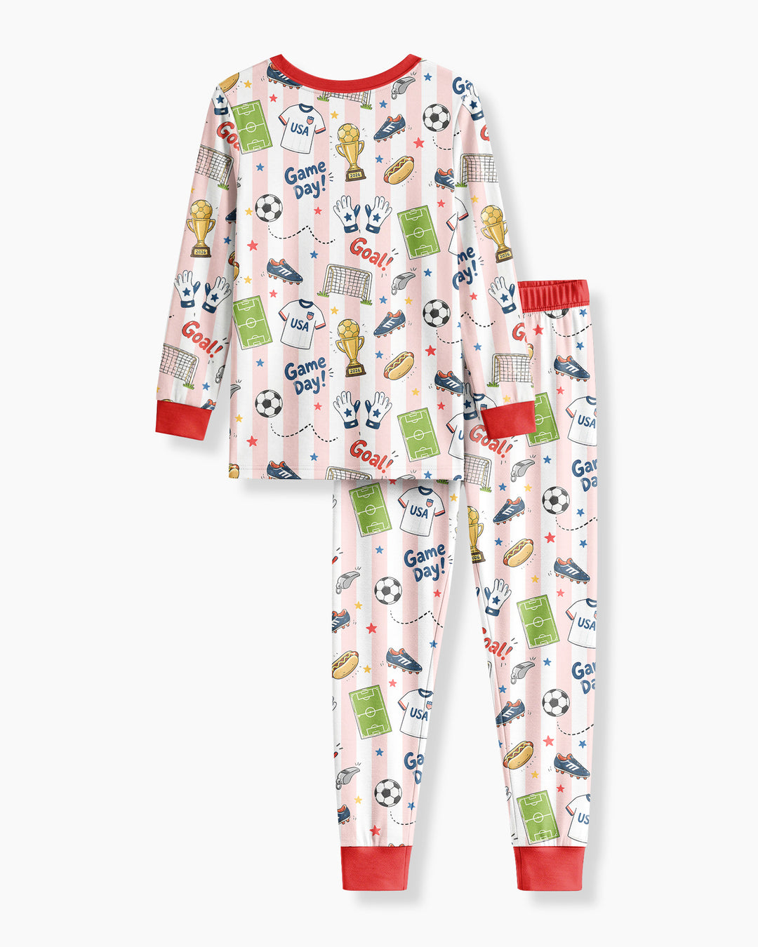 Striped Soccer Game Day Family Matching Bamboo Two Piece Long Sleeve Pajama Set