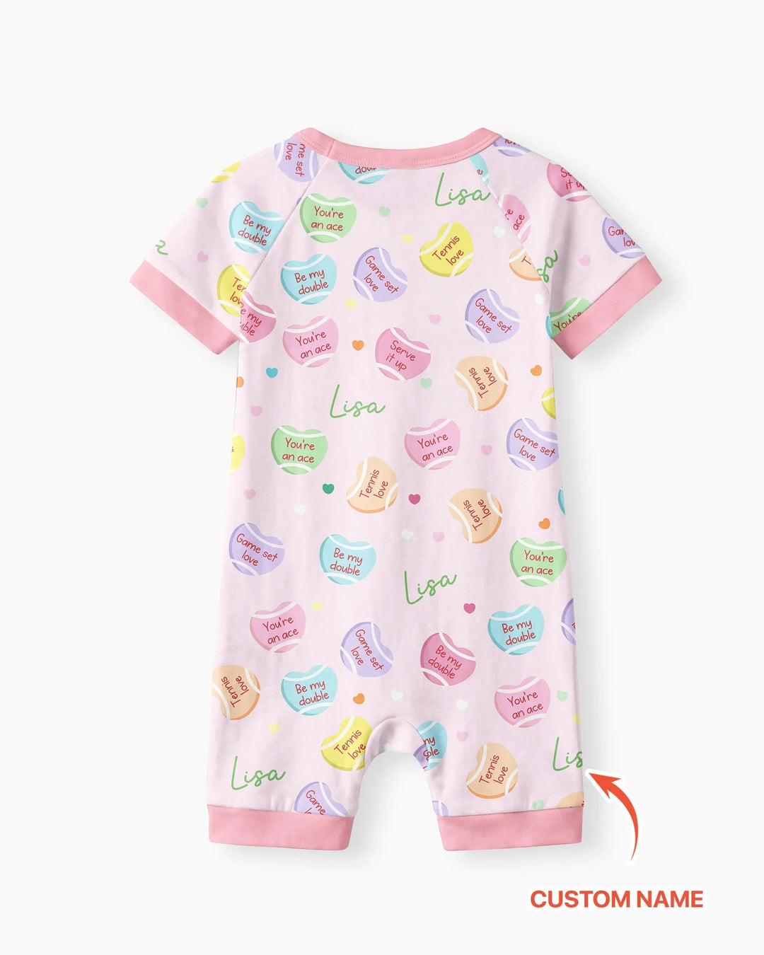 Custom Name Tennis Candy Hearts Bamboo Shorty Zippy