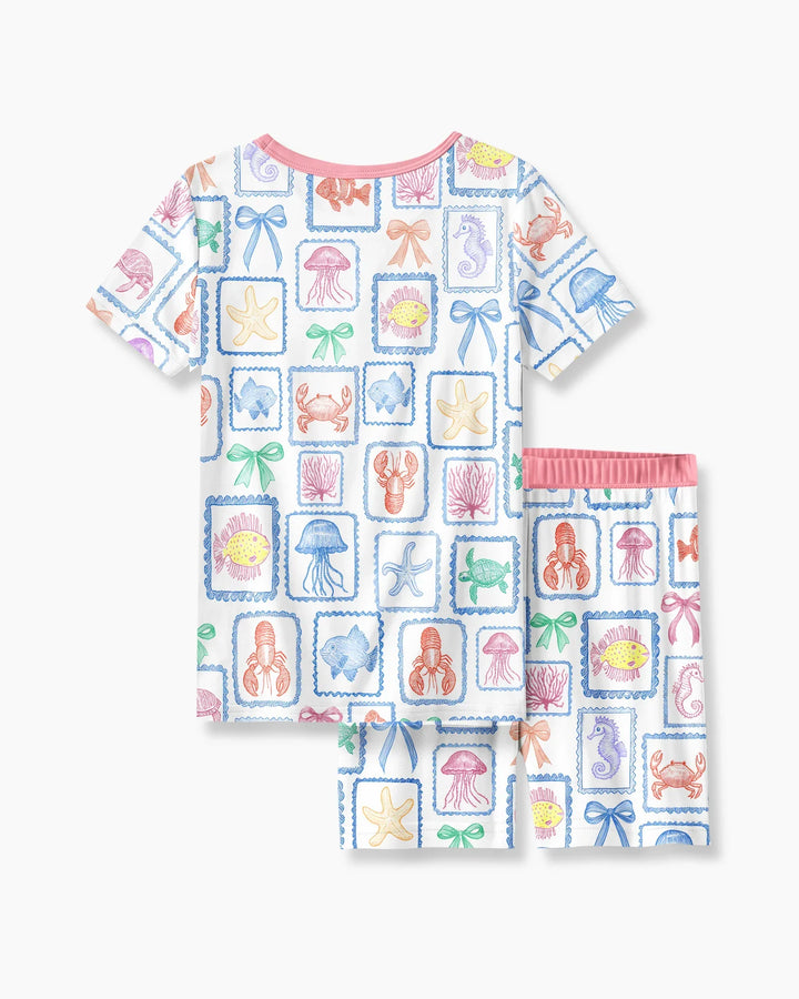 Coastal Treasures Family Matching Bamboo Two Piece Short Sleeve Shorts Pajama Set
