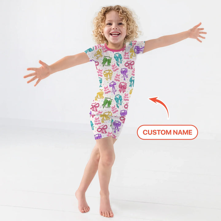 God Says I Am Bow Blessings Custom Name Bamboo Two Piece Short Sleeve Shorts Pajama Set