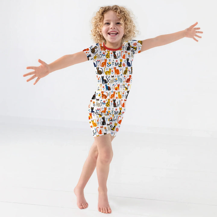 Whimsy Woodland Cats Bamboo Two Piece Short Sleeve Shorts Pajama Set