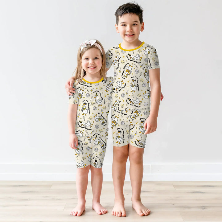 New Year Silly Goose Bamboo Two Piece Short Sleeve Shorts Pajama Set