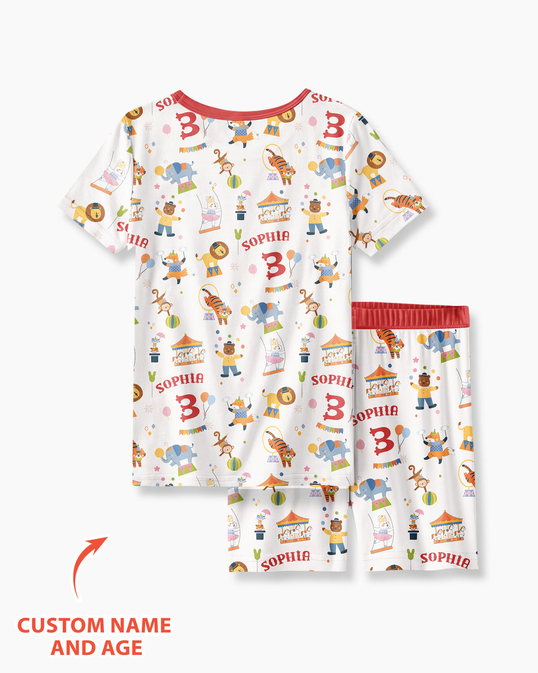 Custom Name Birthday Circus Bamboo Two Piece Short Sleeve Shorts Pajama Set