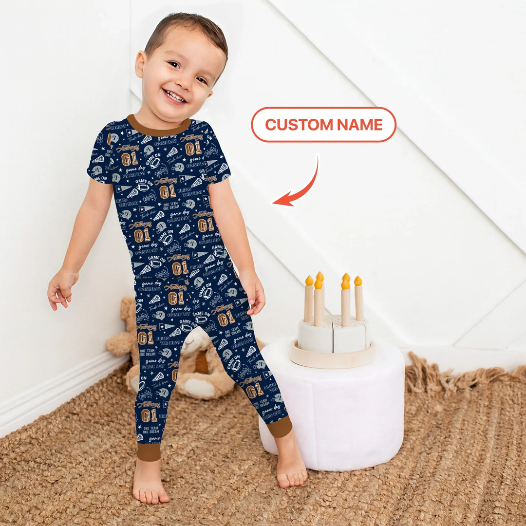 Custom Name Football Game Day Bamboo Two Piece Short Sleeve Pajama Set