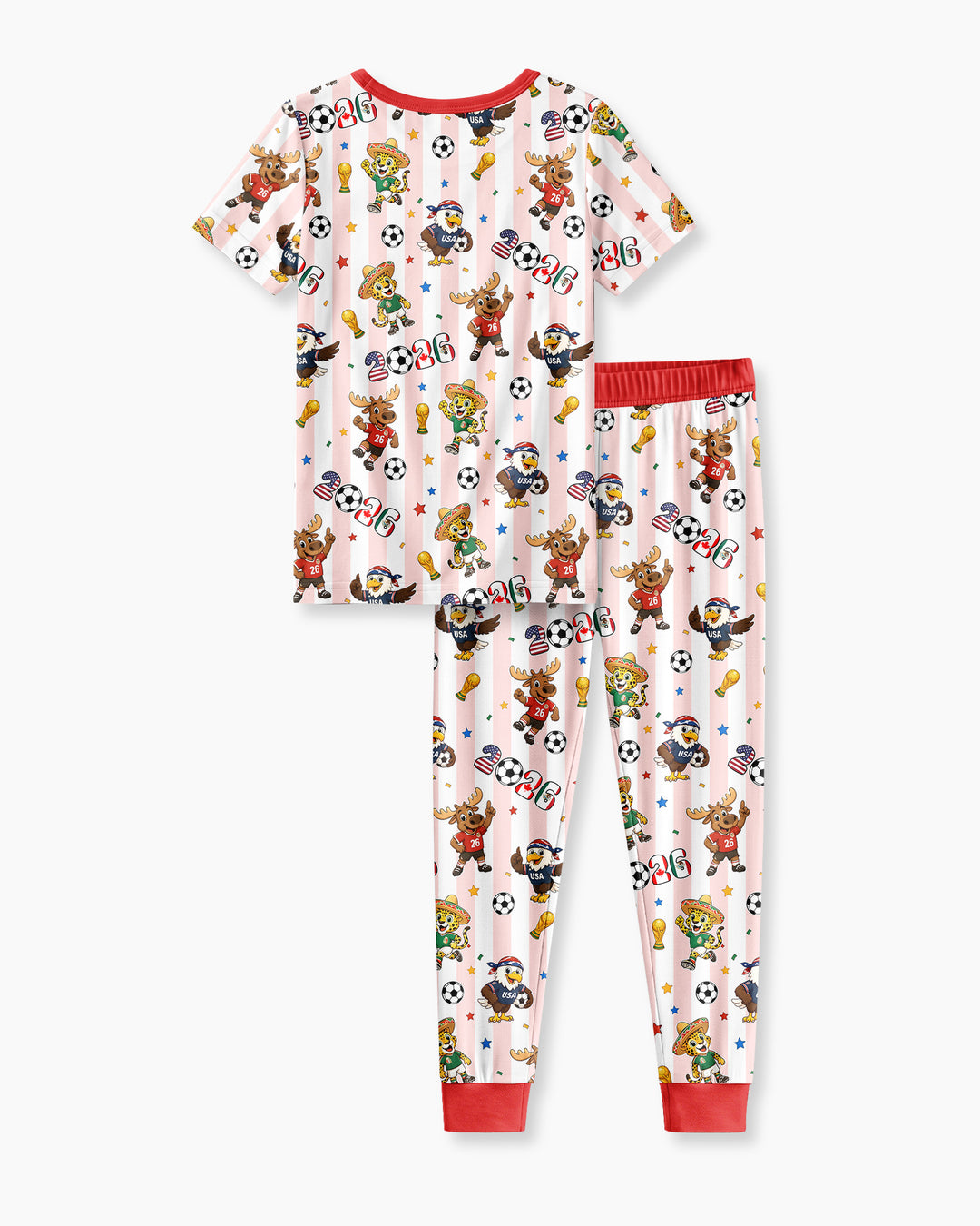Striped Cute Mascots Soccer Cup 2026 Bamboo Two Piece Short Sleeve Pajama Set