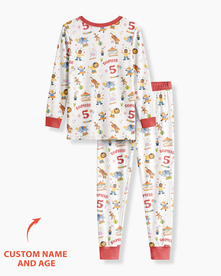 Custom Name Birthday Circus Bamboo Two Piece Long Sleeve Pajama Set