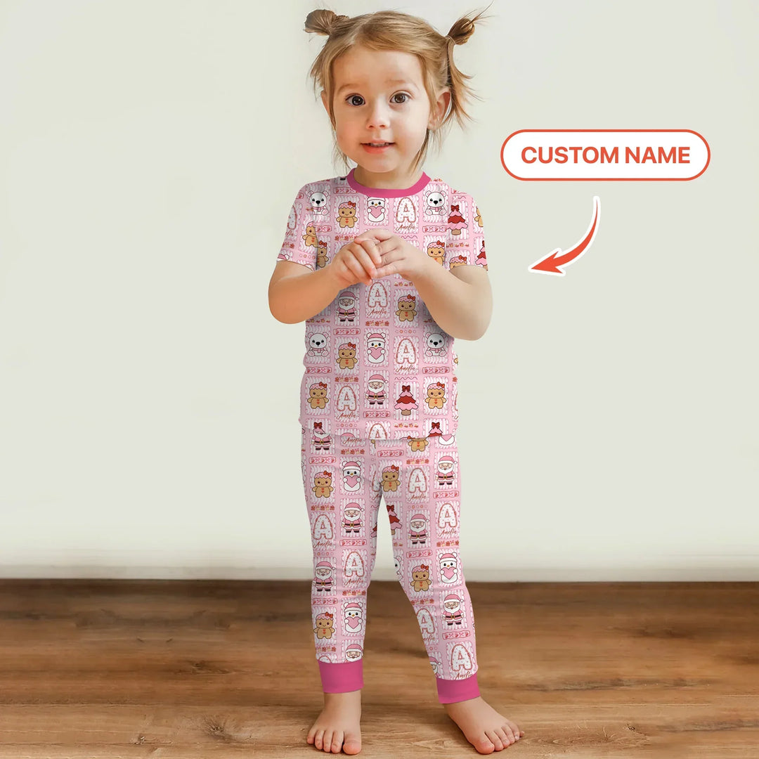 Custom Name Winter Wonderland Bamboo Two Piece Short Sleeve Pajama Set