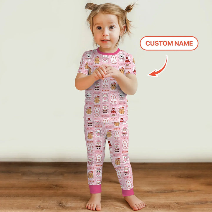 Custom Name Winter Wonderland Bamboo Two Piece Short Sleeve Pajama Set