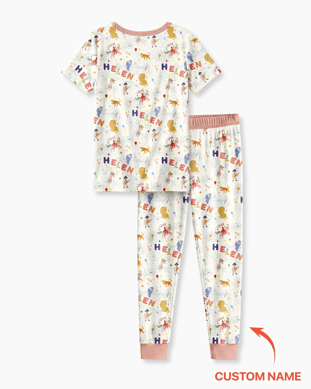 Custom Name Circus Toile Bamboo Two Piece Short Sleeve Pajama Set