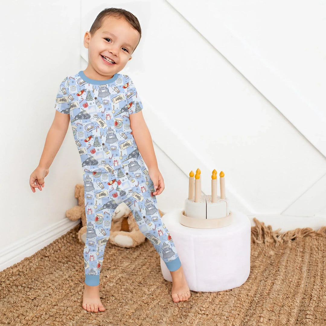 Christmas Train Bamboo Two Piece Short Sleeve Pajama Set