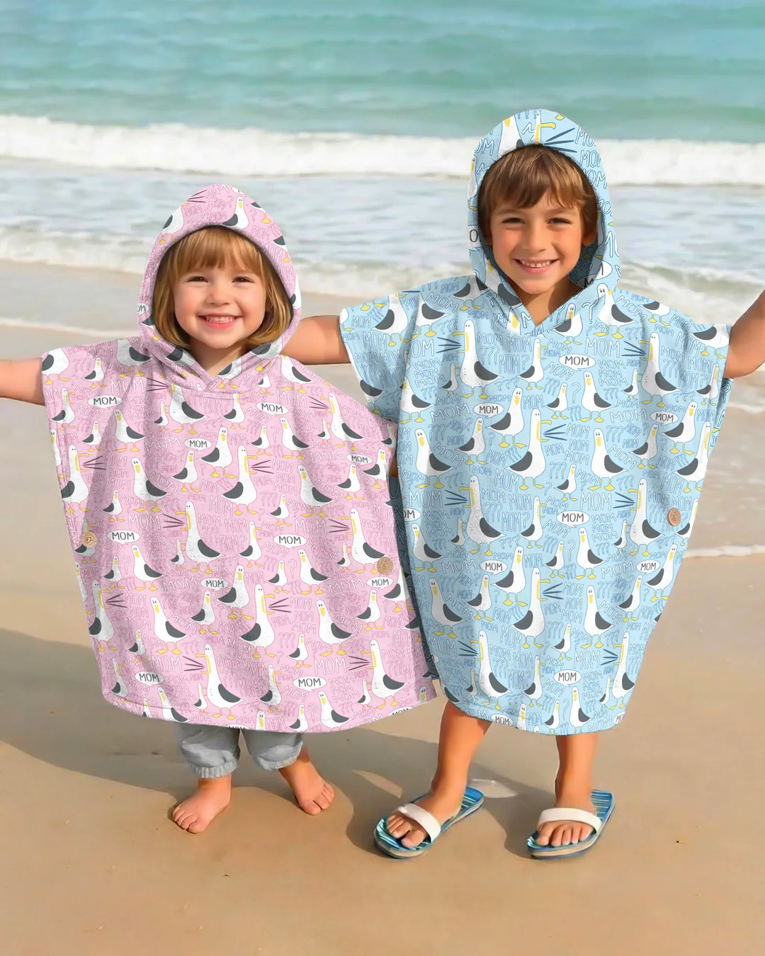 Funny Seagull MOM Bamboo Swim Poncho