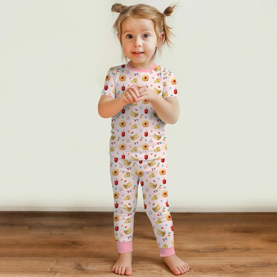 Hanukkah Donuts Two Piece Short Sleeve Pajama Set , Hanukkah Donuts Two Piece Short Sleeve Pajama Set - 12-18M / Blue