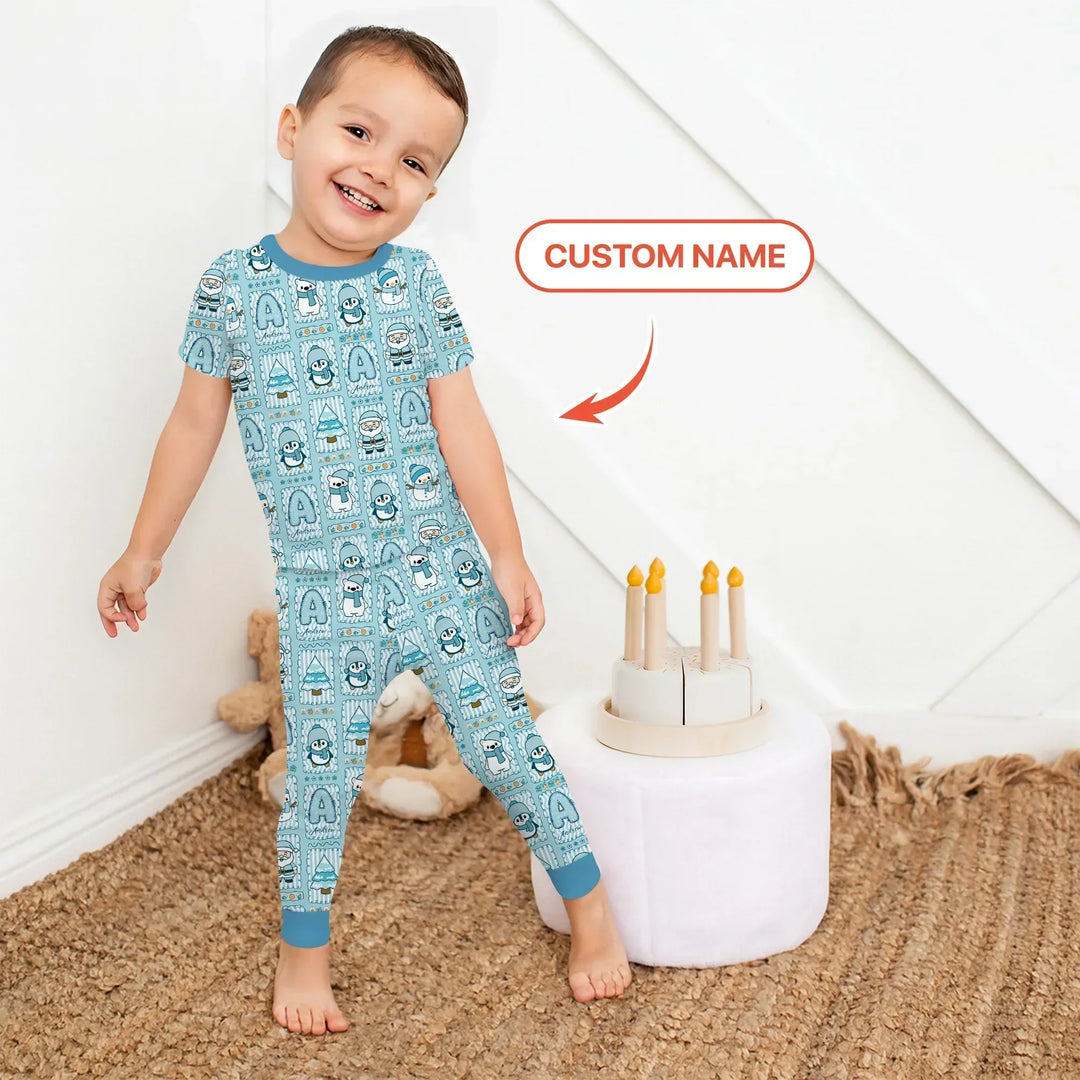 Custom Name Winter Wonderland Bamboo Two Piece Short Sleeve Pajama Set