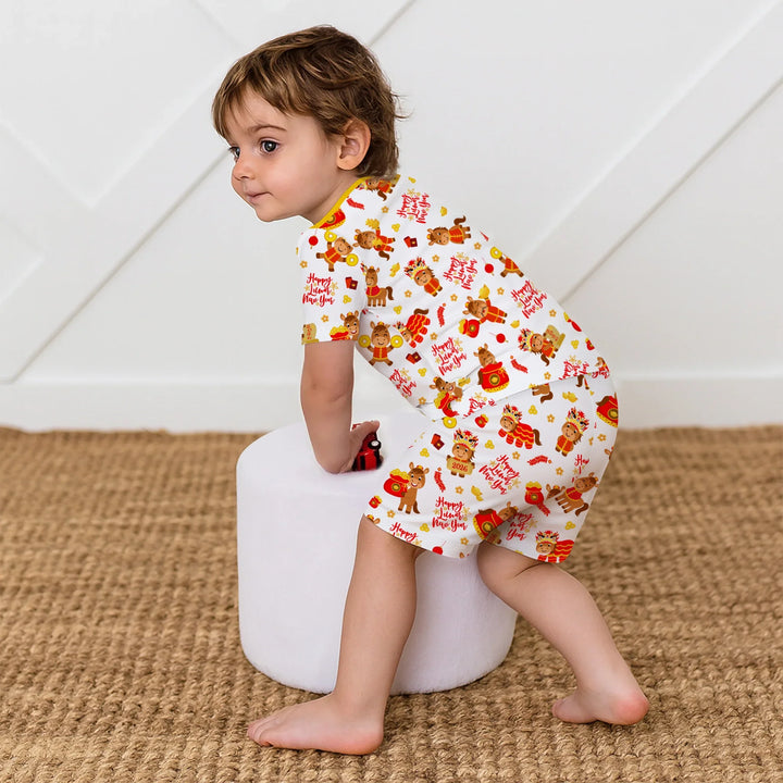 Year of the Horse Bamboo Two Piece Short Sleeve Shorts Pajama Set