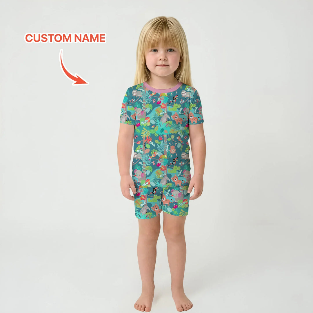 Jungle Buddy Adventure Bamboo Two Piece Short Sleeve Shorts Pajama Set