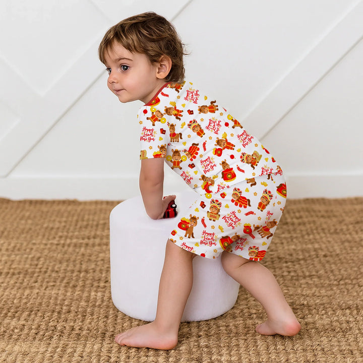 Year of the Horse Bamboo Two Piece Short Sleeve Shorts Pajama Set