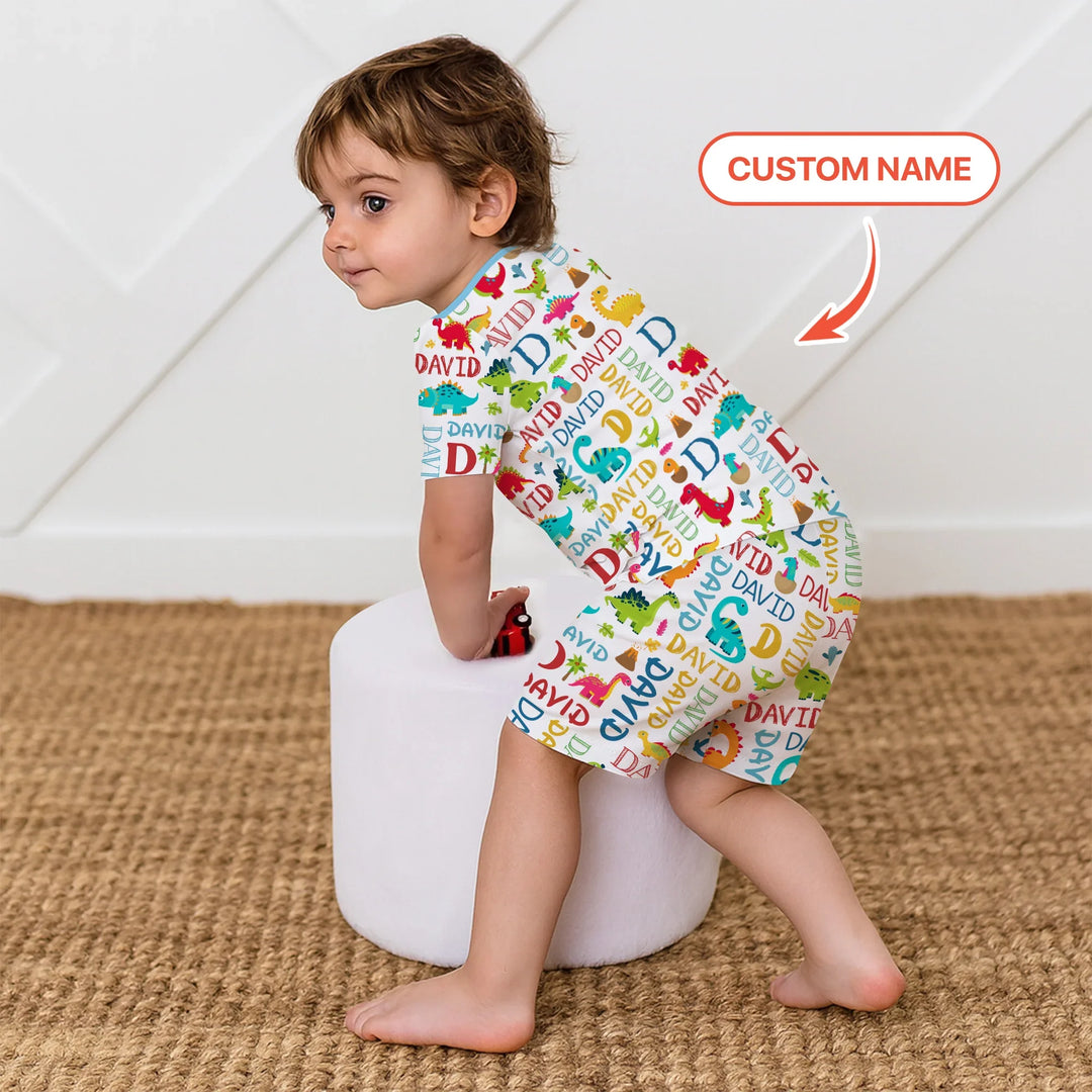 Personalized Fantasy Dinosaur Word Bamboo Two Piece Short Sleeve Shorts Pajama Set