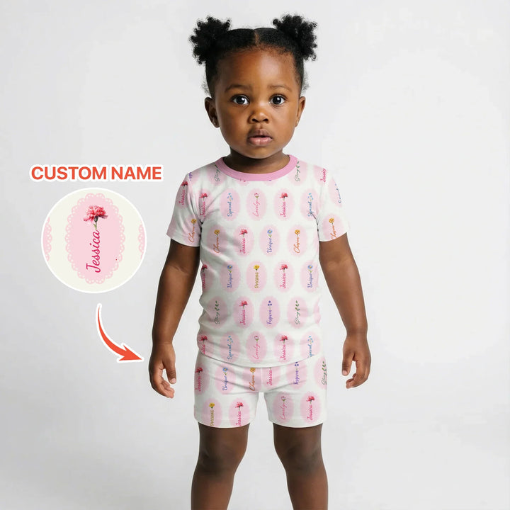 God Says I Am Birthmonth Flowers Custom Name Bamboo Two Piece Short Sleeve Shorts Pajama Set