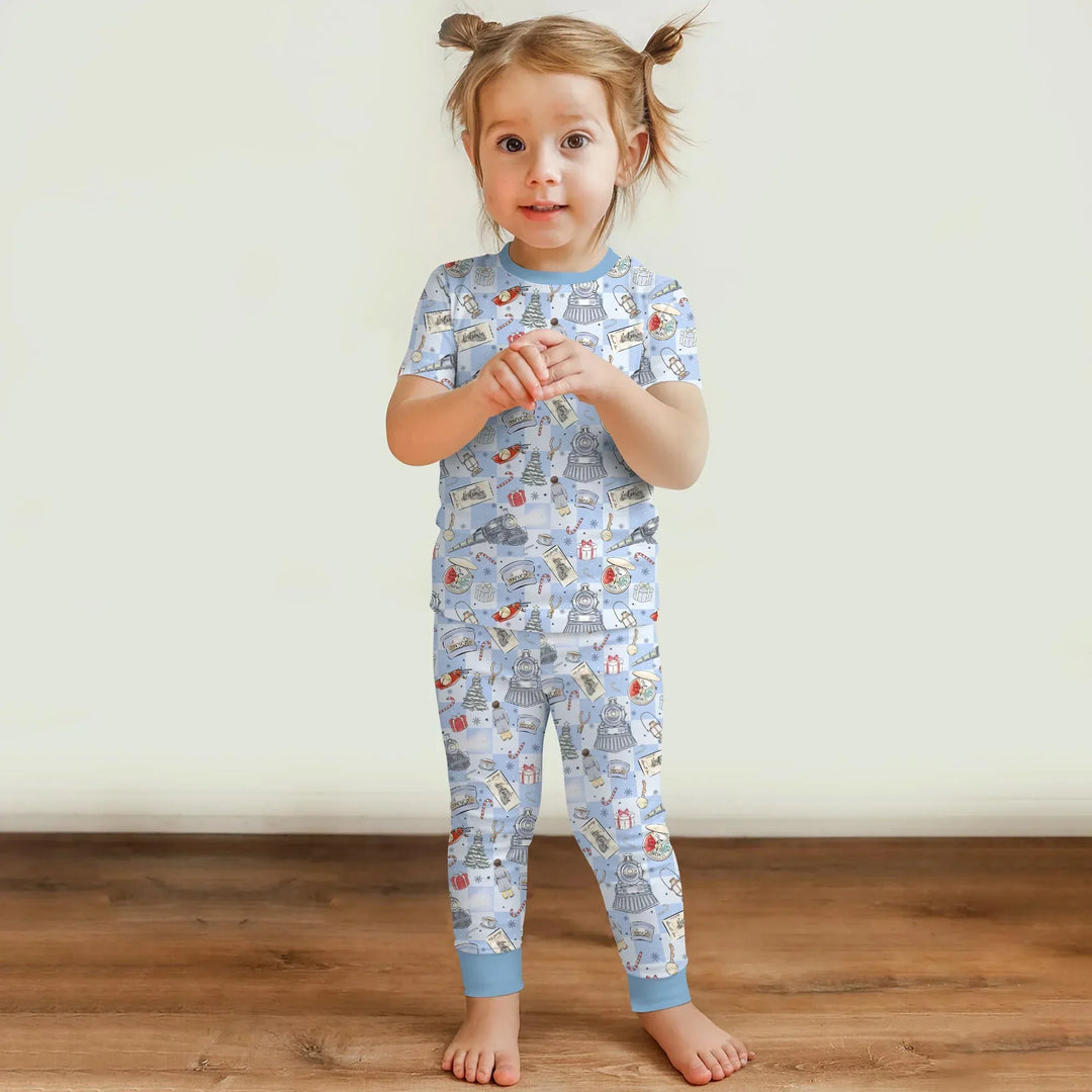 Christmas Train Bamboo Two Piece Short Sleeve Pajama Set