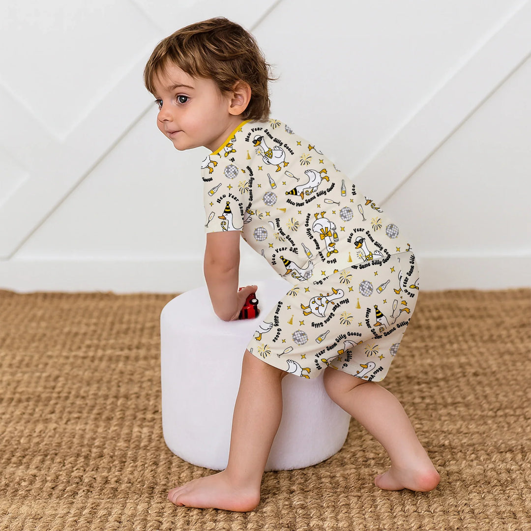 New Year Silly Goose Bamboo Two Piece Short Sleeve Shorts Pajama Set