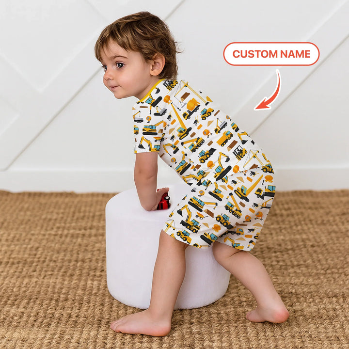 Custom Name Construction Initials Bamboo Two Piece Short Sleeve Shorts Pajama Set