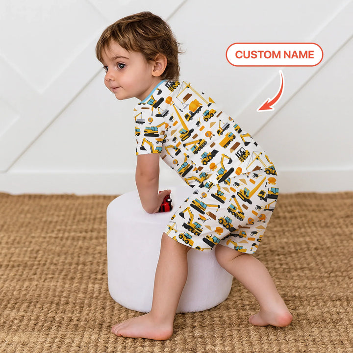 Custom Name Construction Initials Bamboo Two Piece Short Sleeve Shorts Pajama Set