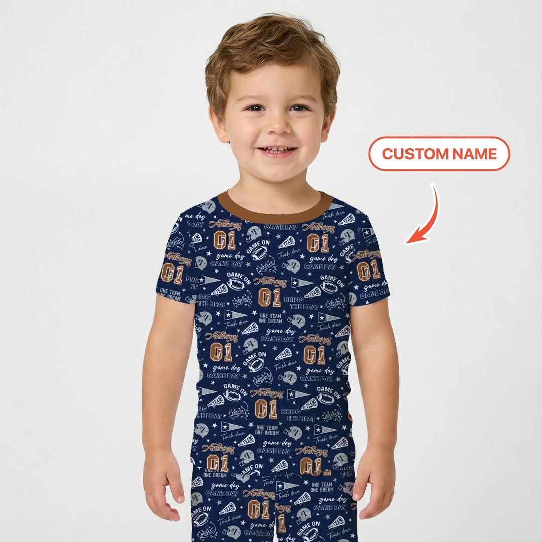 Custom Name Football Game Day Bamboo Two Piece Short Sleeve Pajama Set