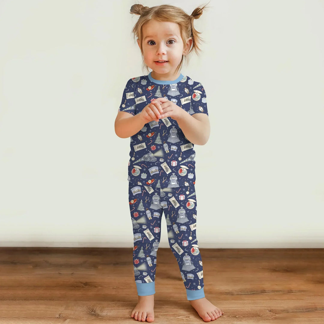 Christmas Train Bamboo Two Piece Short Sleeve Pajama Set
