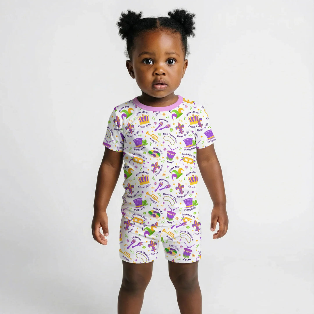 Mardi Gras Family Matching Bamboo Two Piece Short Sleeve Shorts Pajama Set