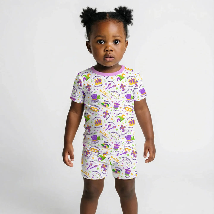 Mardi Gras Family Matching Bamboo Two Piece Short Sleeve Shorts Pajama Set