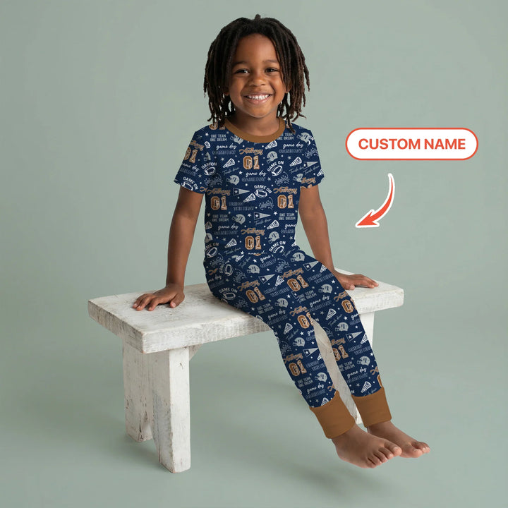 Custom Name Football Game Day Bamboo Two Piece Short Sleeve Pajama Set