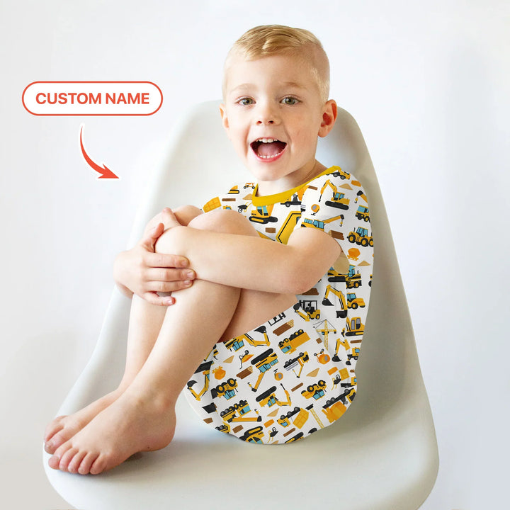 Custom Name Construction Initials Bamboo Two Piece Short Sleeve Shorts Pajama Set