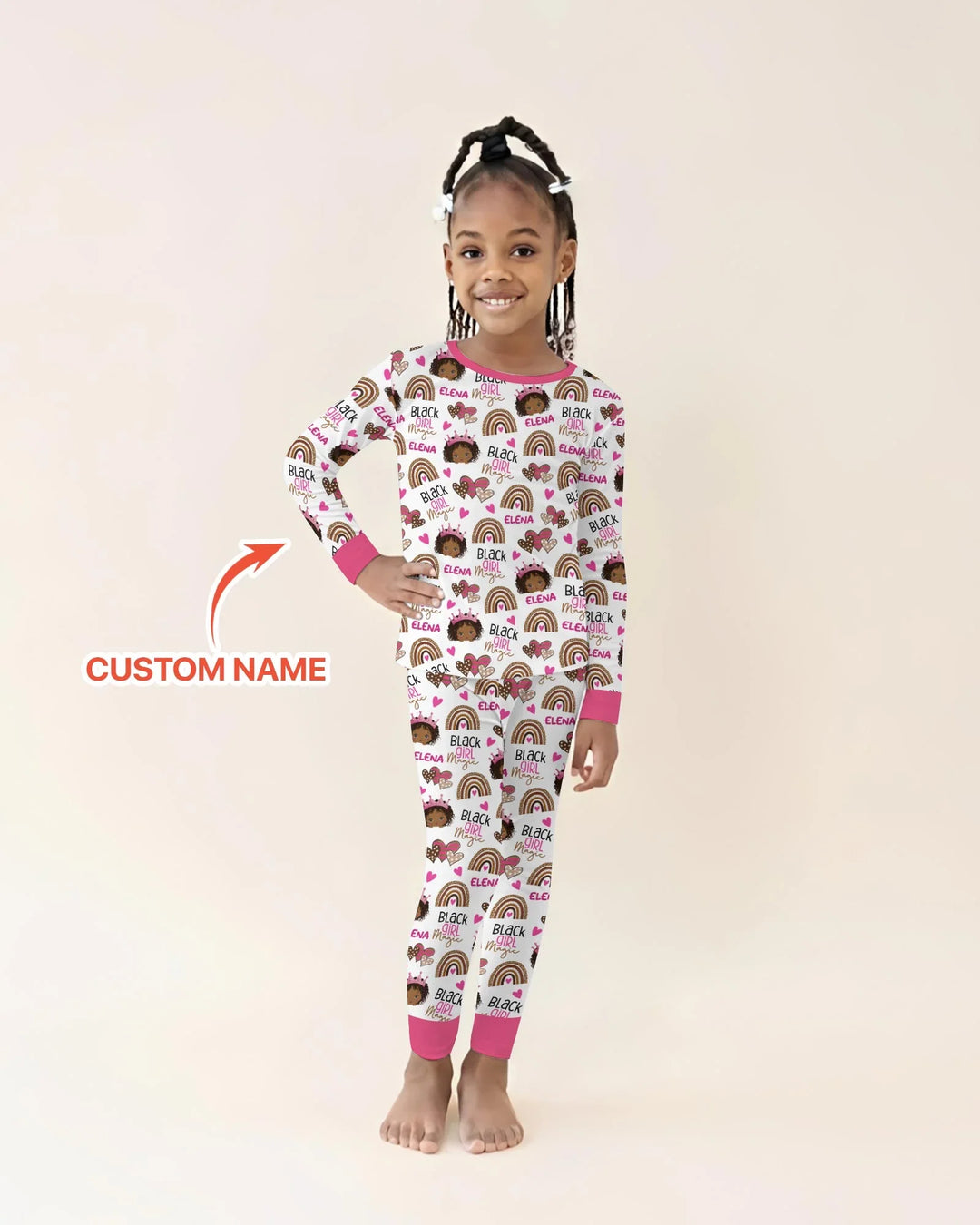 Black Girl Magic Custom Name Bamboo Two Piece Long Sleeve Pajama Set