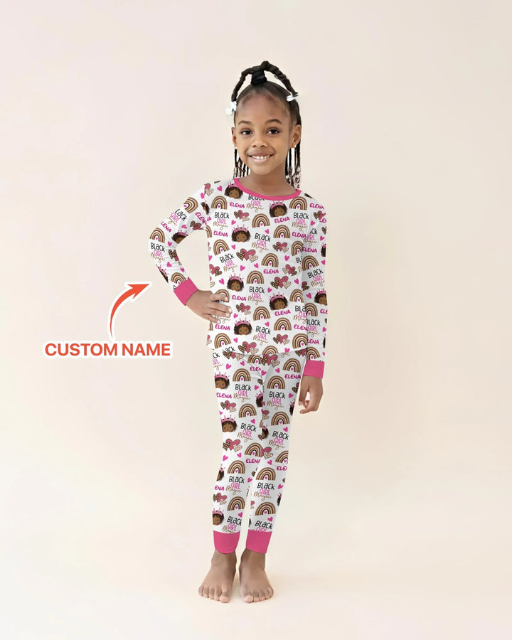 Black Girl Magic Custom Name Bamboo Two Piece Long Sleeve Pajama Set