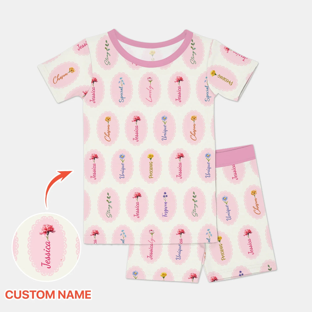 God Says I Am Birthmonth Flowers Custom Name Bamboo Two Piece Short Sleeve Shorts Pajama Set