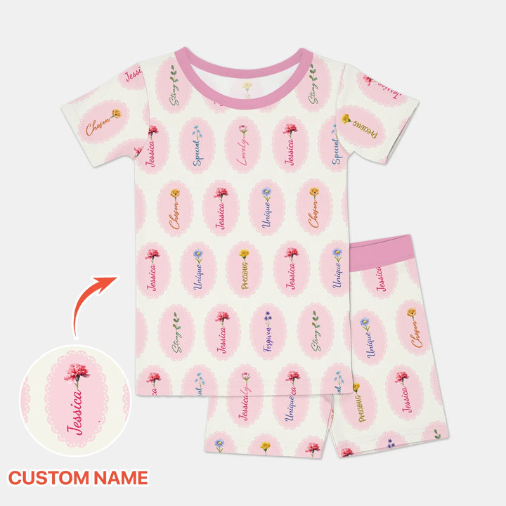 God Says I Am Birthmonth Flowers Custom Name Bamboo Two Piece Short Sleeve Shorts Pajama Set