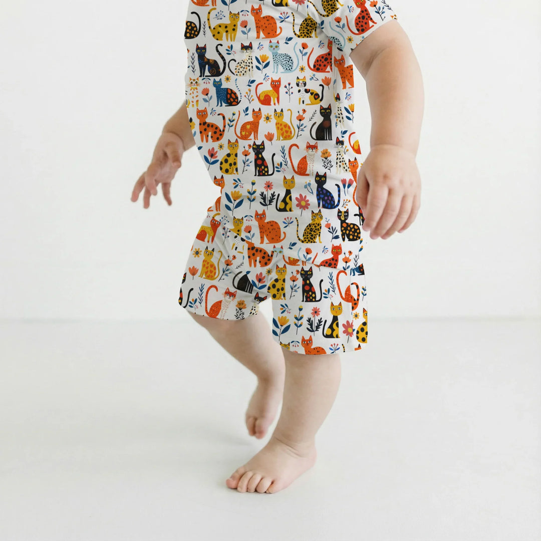 Whimsy Woodland Cats Bamboo Two Piece Short Sleeve Shorts Pajama Set