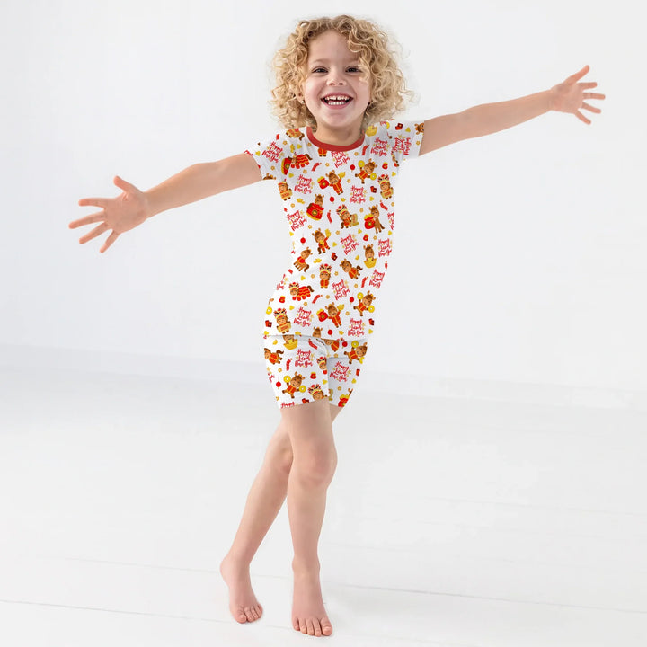 Year of the Horse Bamboo Two Piece Short Sleeve Shorts Pajama Set