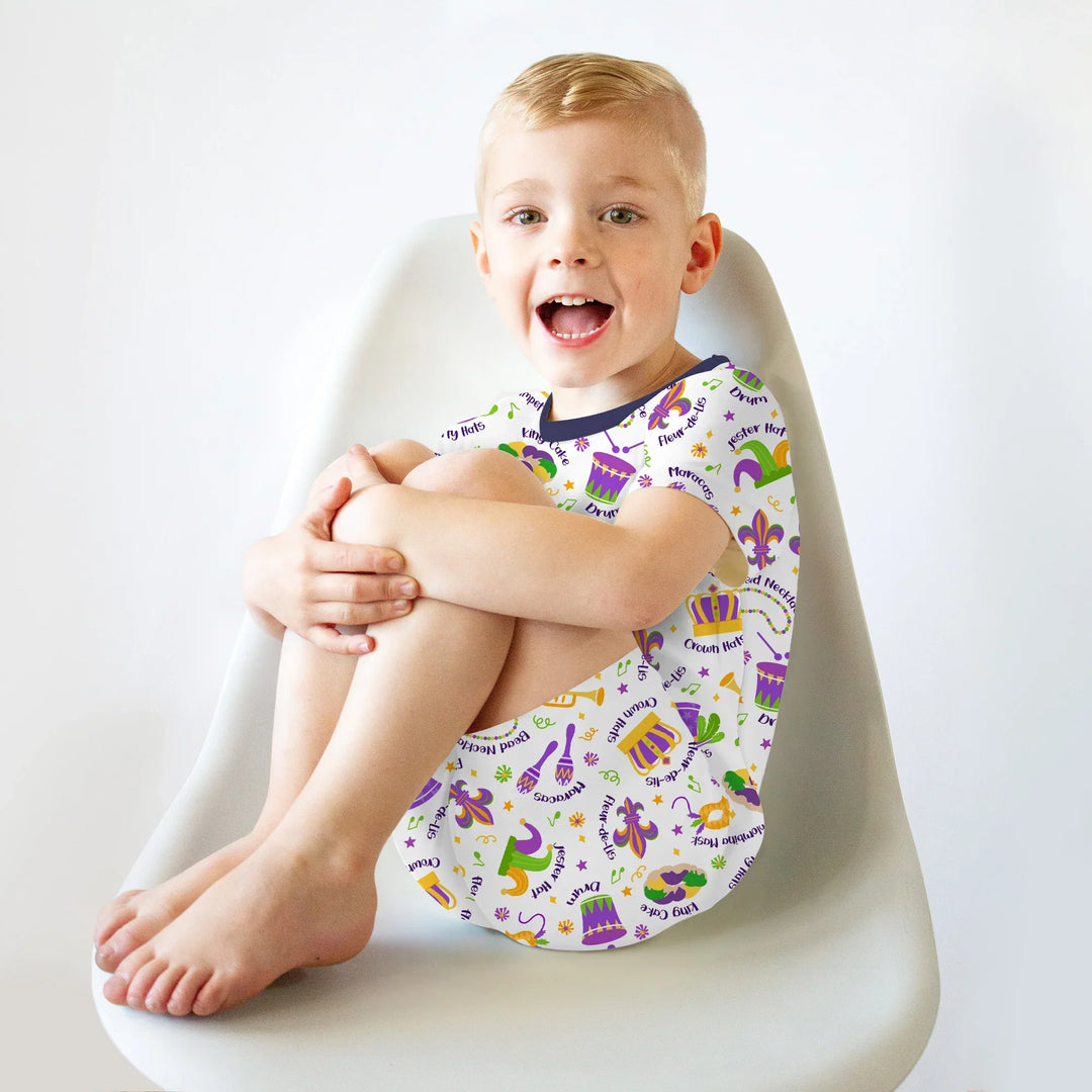 Mardi Gras Family Matching Bamboo Two Piece Short Sleeve Shorts Pajama Set