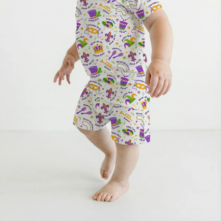 Mardi Gras Family Matching Bamboo Two Piece Short Sleeve Shorts Pajama Set