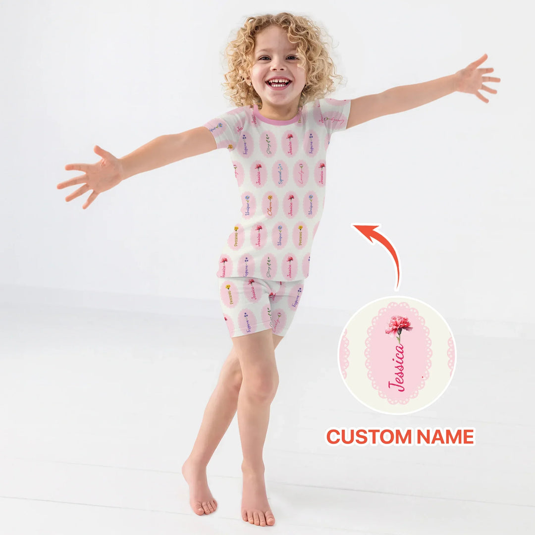 God Says I Am Birthmonth Flowers Custom Name Bamboo Two Piece Short Sleeve Shorts Pajama Set