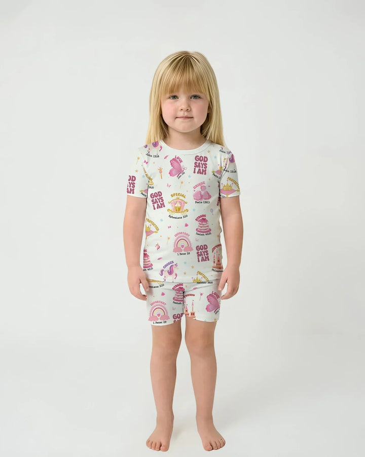 God Says I Am Girl Bamboo Two Piece Short Sleeve Shorts Pajama Set