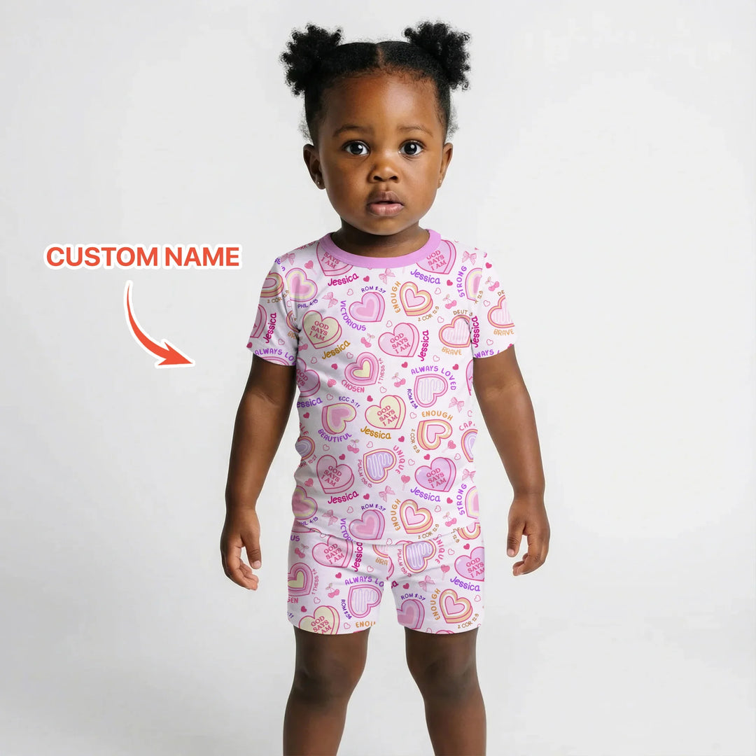 God Says I Am Sweet Heart Matching Mommy & Baby Bamboo Two Piece Short Sleeve Shorts Pajama Set