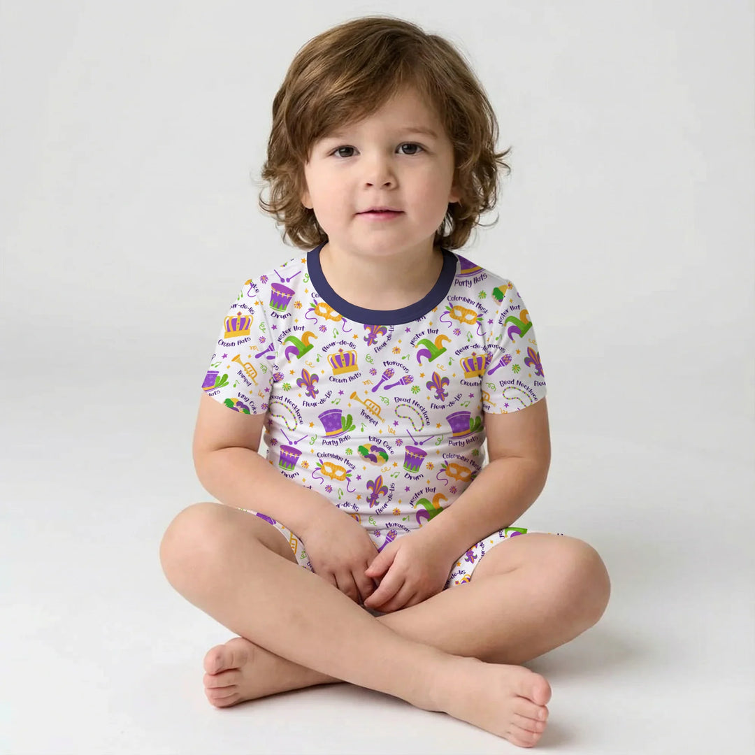Mardi Gras Family Matching Bamboo Two Piece Short Sleeve Shorts Pajama Set