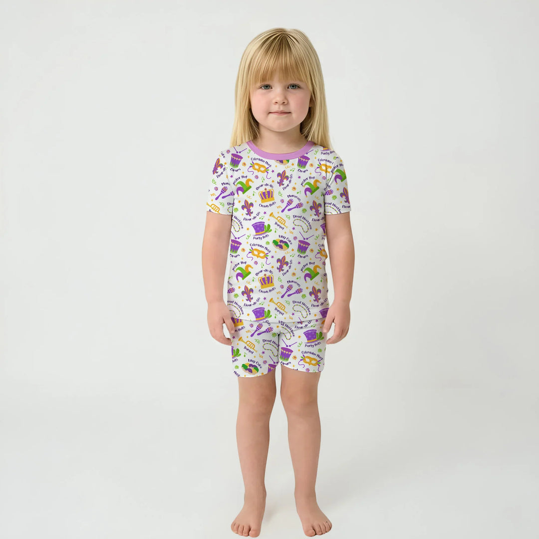 Mardi Gras Family Matching Bamboo Two Piece Short Sleeve Shorts Pajama Set