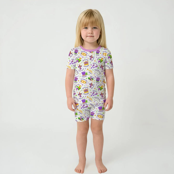 Mardi Gras Family Matching Bamboo Two Piece Short Sleeve Shorts Pajama Set