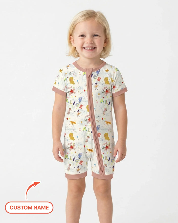 Custom Name Circus Toile Bamboo Shorty Zippy
