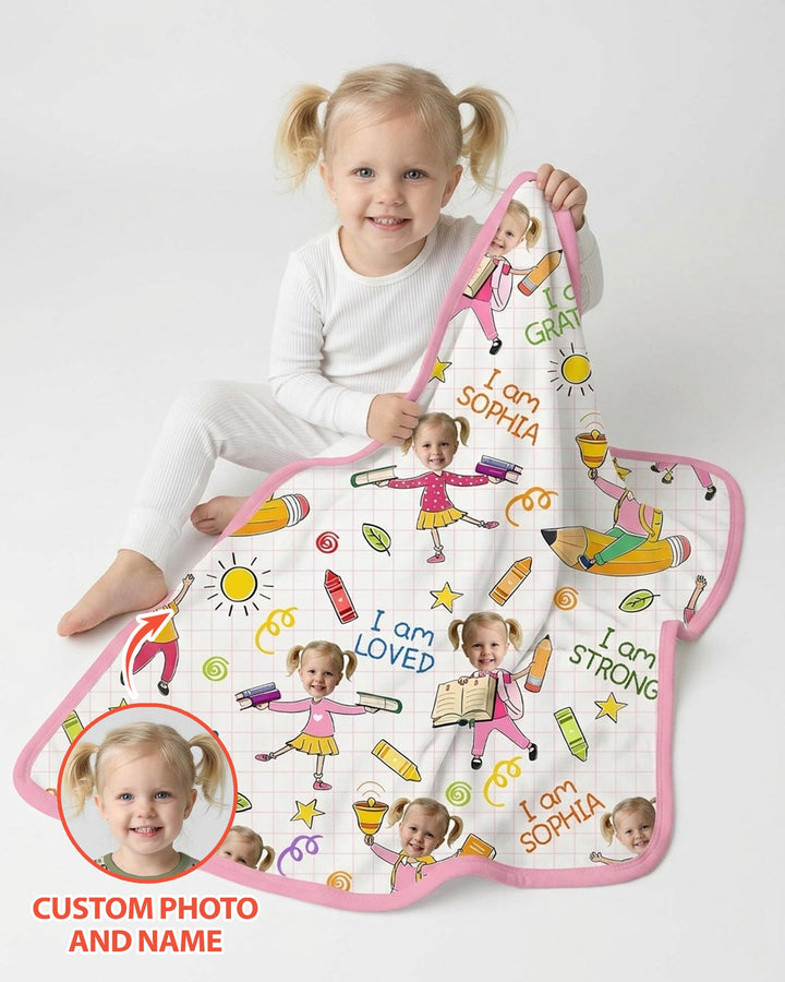 Custom Photo Kid Affirmations I Am Kind Bamboo Blanket