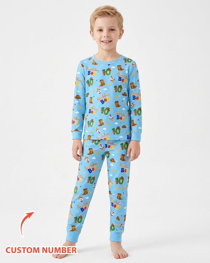 Custom Birthday Western Boy Bamboo Two Piece Long Sleeve Pajama Set